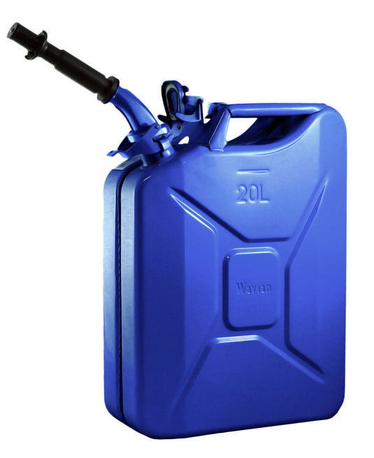 Jerrycan blauw voor olie en brandstof van 10 liter met een handige Jerrycan blauw voor olie en brandstof van 10 liter met een handige